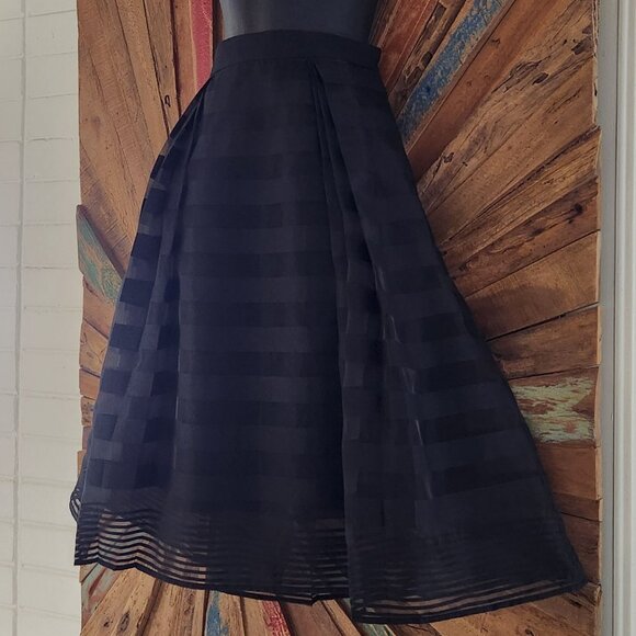 NWT Milly layered organza sheer midi full  pleated black skirt Sz M - Picture 4 of 11